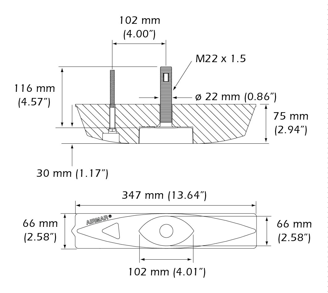 Dimensiones del transductor Airmar b45