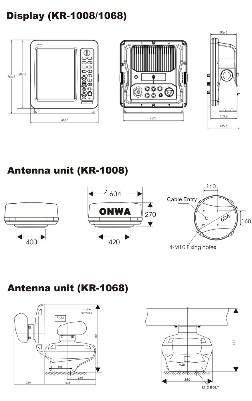 Dimensiones radar ONWA KR-1008